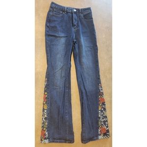 Shein Flare Floral Embroidered Jeans